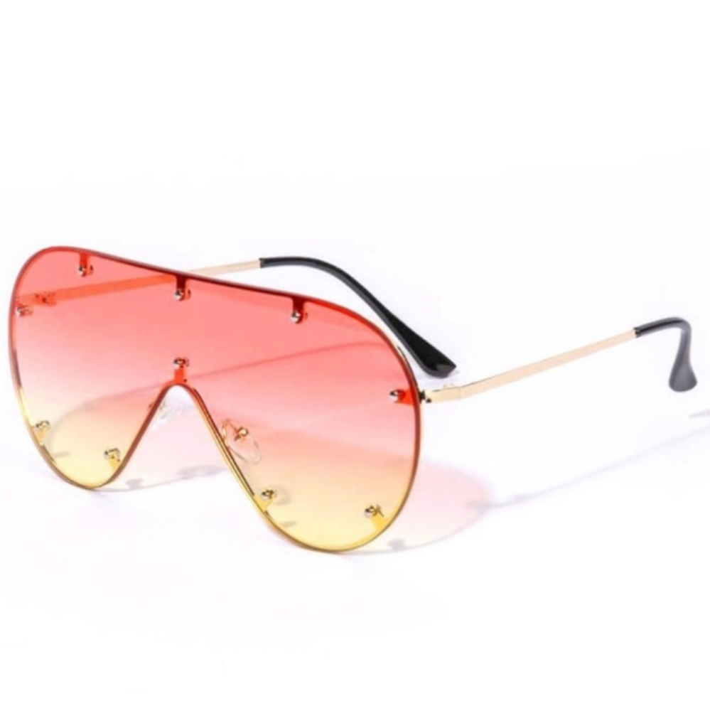 Sunrise Orange Yellow Ombre Gold Frame Oversized Shield Sunnies
